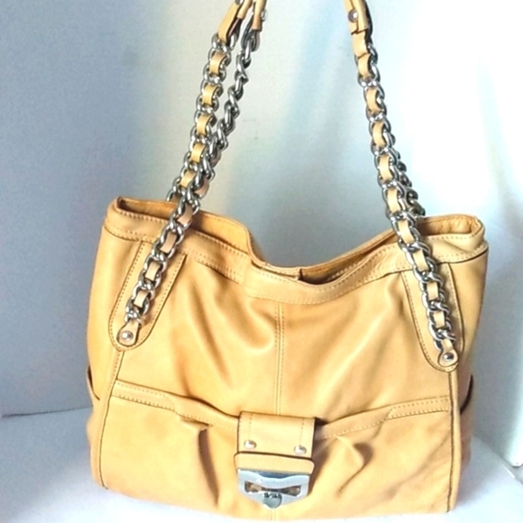 B MAKOWSKY BUTTERSCOTCH SOFT LEATHER MULTI-COMPARTMENTS HANDBAG SIZE LARGE EUC - Picture 2 of 16